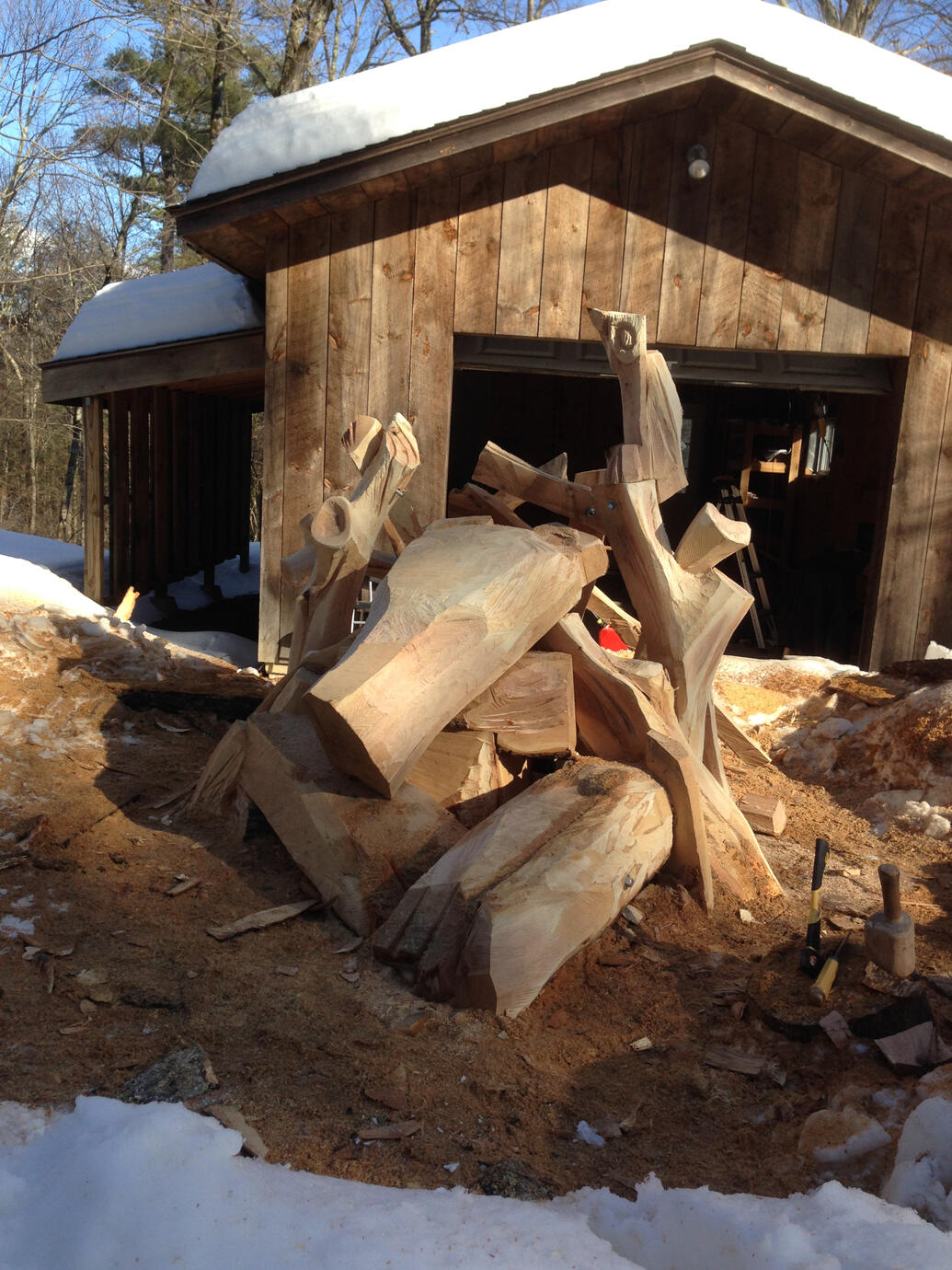 "Bear's den" sculpture in progress